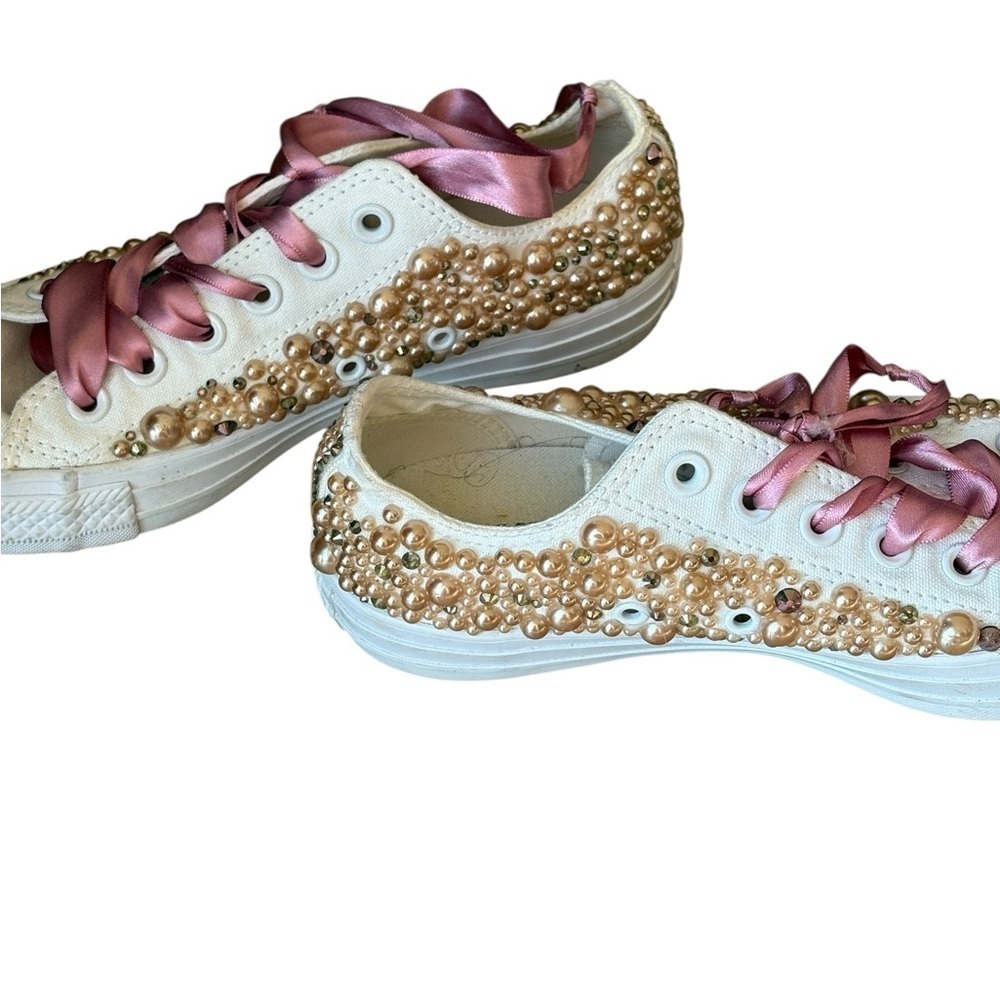 Converse Pearl Bling Low Top Womens Sneakers Size 7 Wedding Fancy - Picture 7 of 12